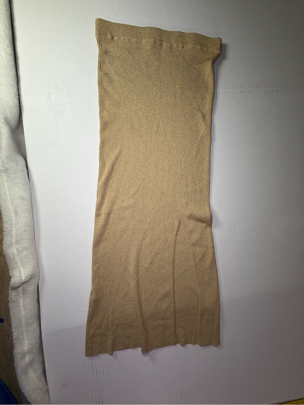 Zara Small Gold Metallic Ribbed Knit Midi Skirt with Slit